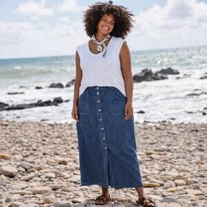 Paul Harris Design VTG SZ 16/Fits like 14 Maxi Denim Skirt Button Front Pockets